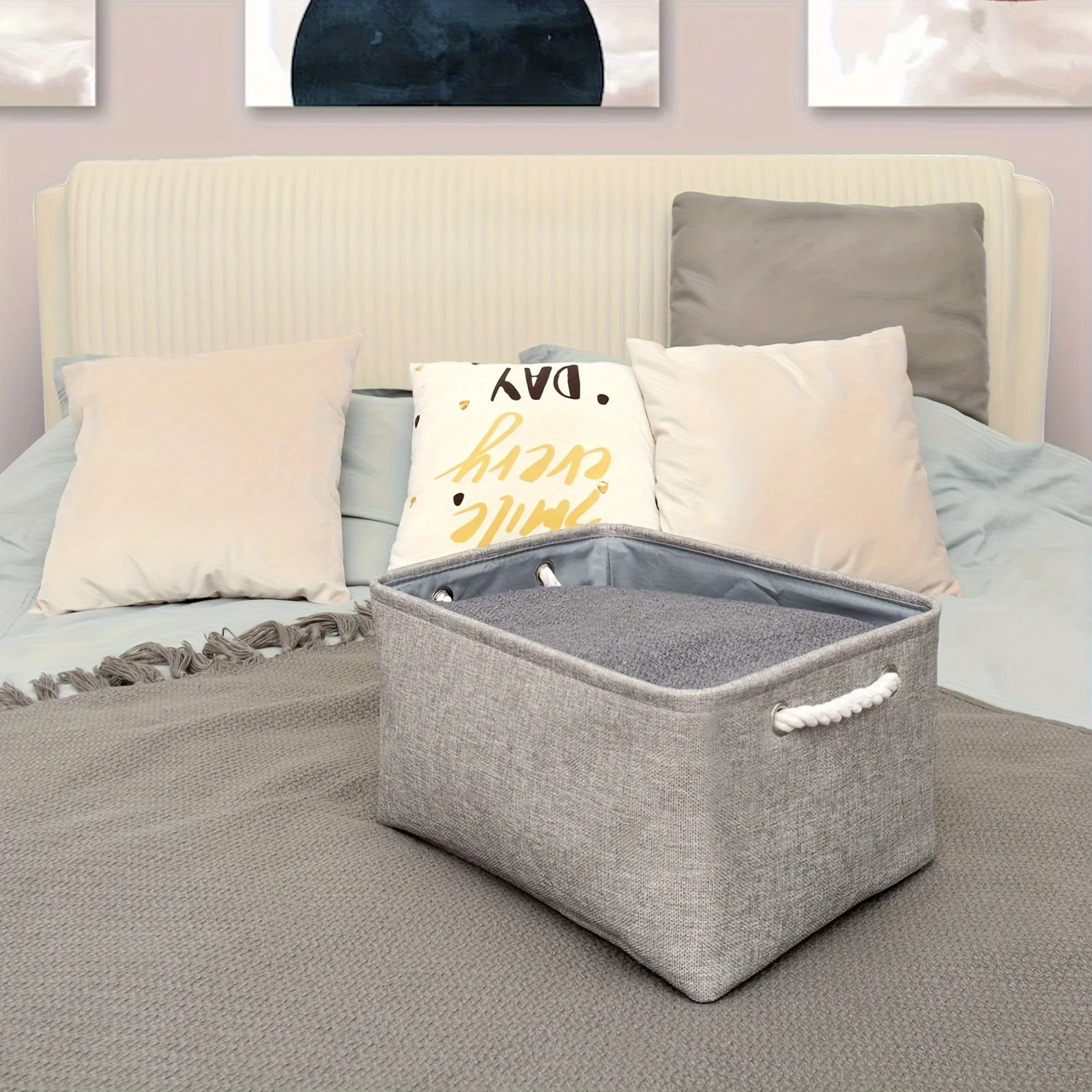 Shelf storage box -11.8x7.9x5.2 inch gray small storage basket, used for organizing, fabric storage cube 4