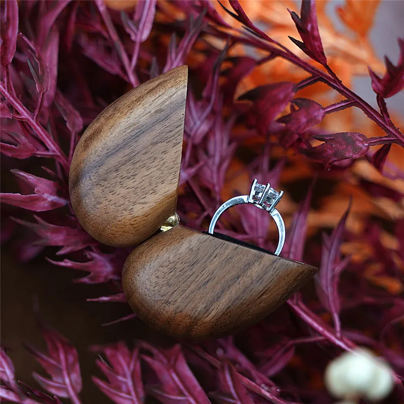 Engagement Ring Box Unique Wooden Heart Shaped Ring Case for Proposal Wedding Ceremony Birthday Gift