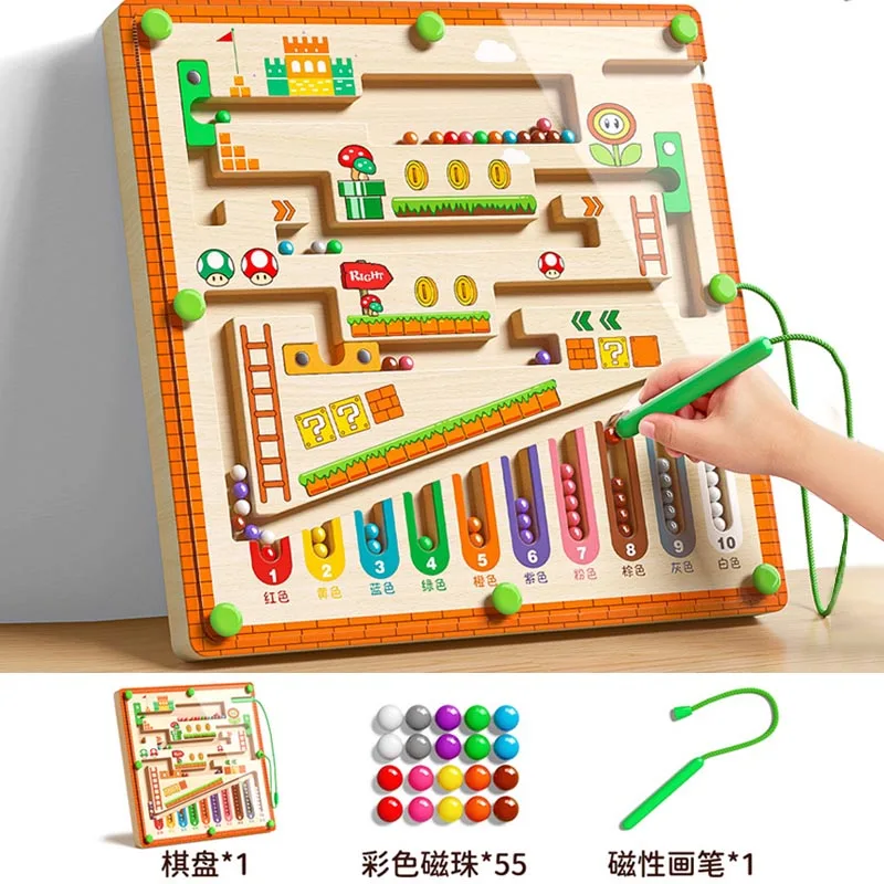 Wooden Magnetic Color and Number Maze Learning Education Toys Color Matching Montessori Toys Wooden Toys for Children Gifts