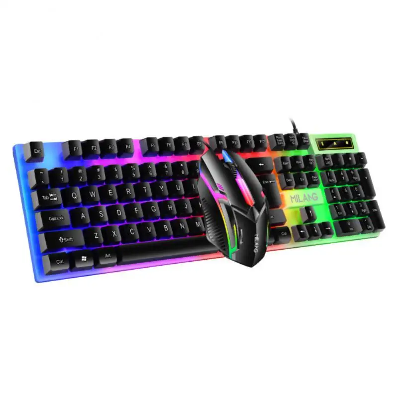 T6 USB Wired Keyboard Mouse Set Rainbow LED Backlight 104 Keys 1000 DPI Mechanical Keyboard Gaming Mouse Set For Laptop Computer pc keyboard Keyboards