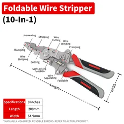 12 - in - 1 Multifunctional Electrician Wire Stripper with Live/Neutral Detection (Foldable)