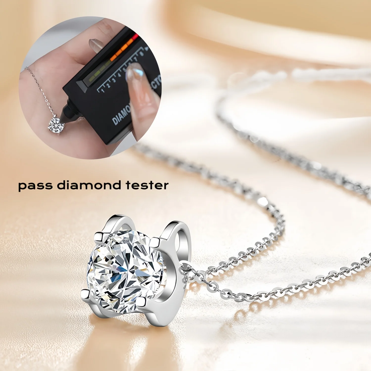 Moissanite Pendant Necklace for Women, 1-2CT 925 Sterling Silver D Color Necklace with Certificate of Authenticity