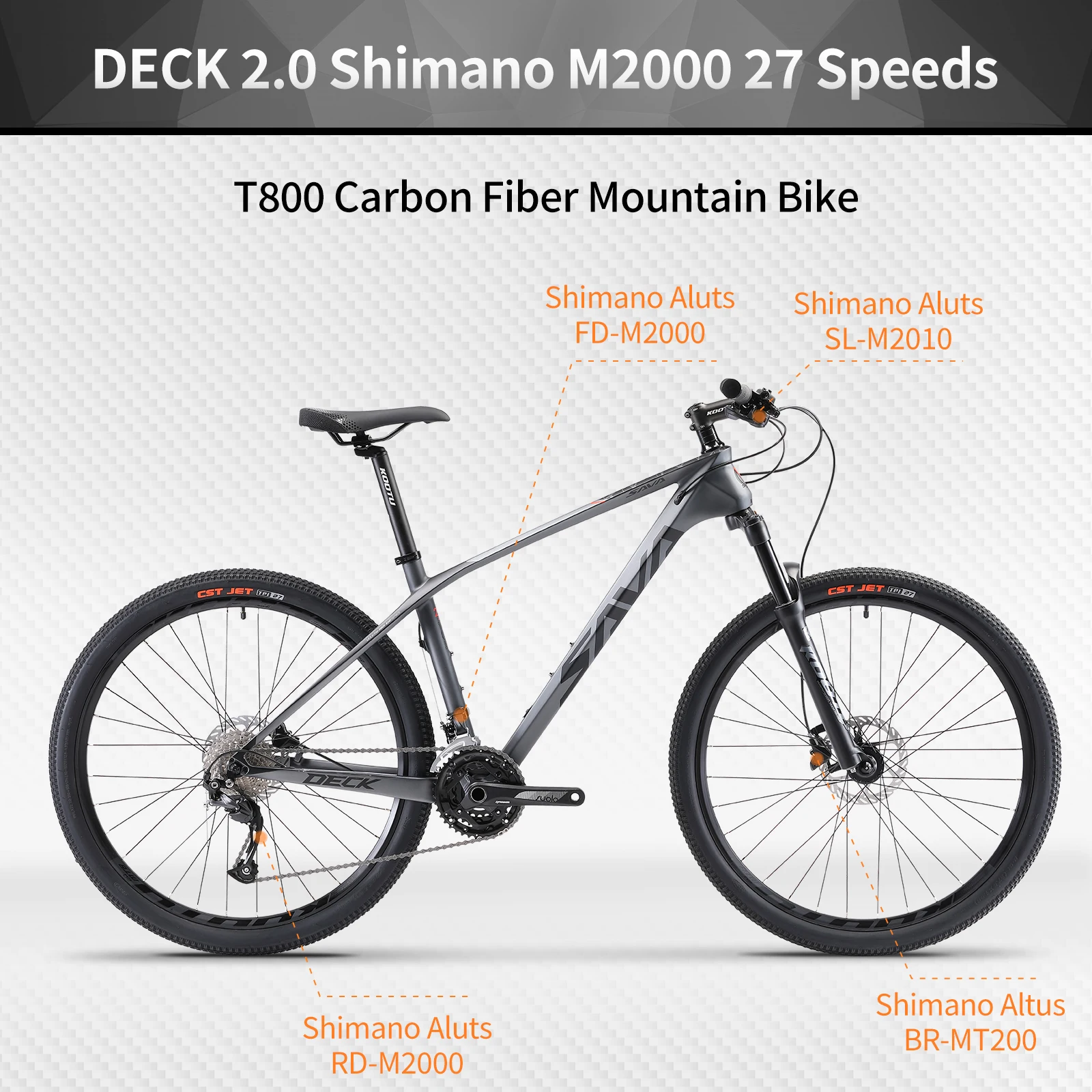 

SAVA DECK 2.0 Carbon Fiber Mountain Bike MTB 26/27.5/29" Carbon Fiber Frame 27 Speed Bike with ALTUS M2000