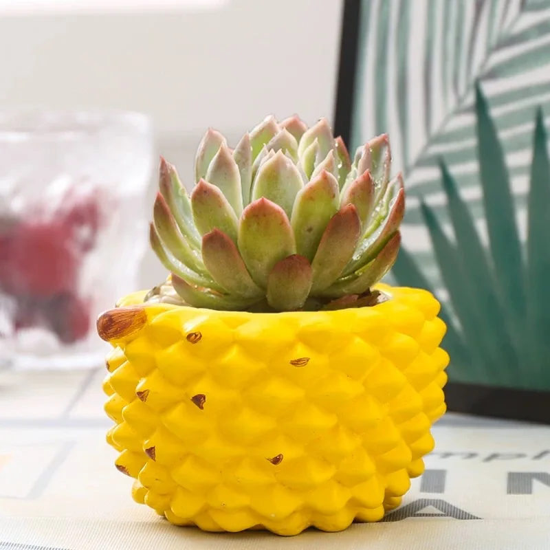Cute Coarse Pottery Durian Watermelon Banana Starfruit Apple Shaped Small Flower Utensil, Home Decor Balcony Succulent Vase, 1Pc 2