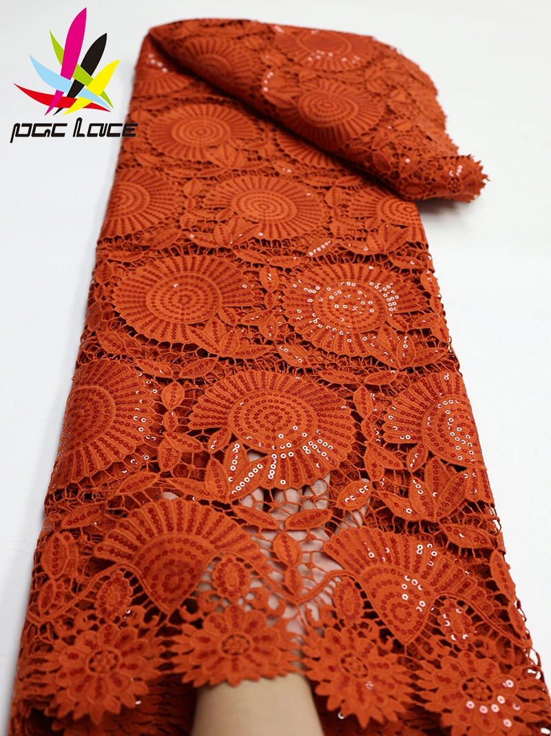 

PGC African Tissue Cord Lace Fabric High Quality Lace Sequins Nigerian French Sequins Lace Tulle Mesh Fabrics For Dress LY1575