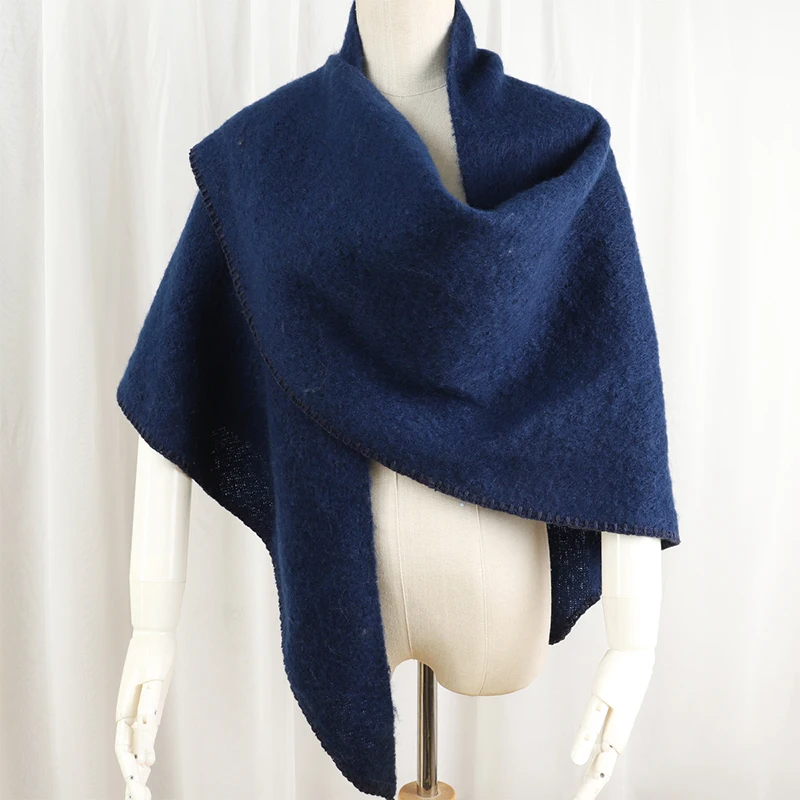 Women Winter Warm Cashmere Plaid Triangle Scarf Shawl Fashion Soft Solid Luxury Pashmina Lady Thick Blanket Long Bandana Scarves 5