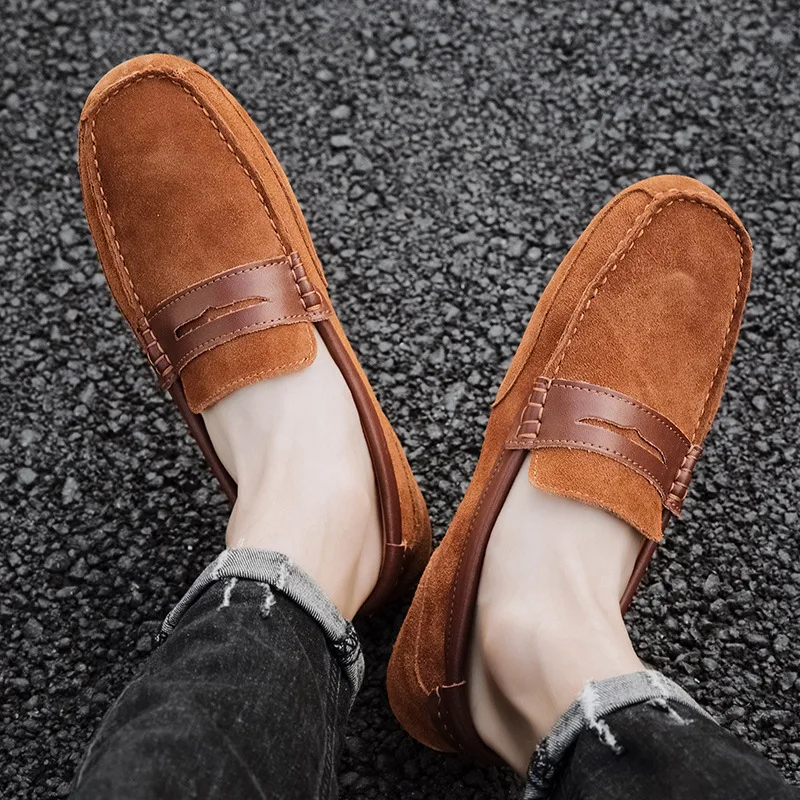 

Men Solid Colour Loafers Round Head Shallow Mouth Moccasins Comfortable Non-slip Driving Walking Flats Zapatos Para Hombres