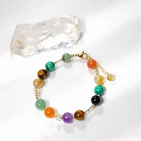 Lii Ji 8mm Amethyst Citrine Carnelian Malachite Black Tourmaline Tiger's Eye Emerald Aventurine 14K Gold Filled Bracelet