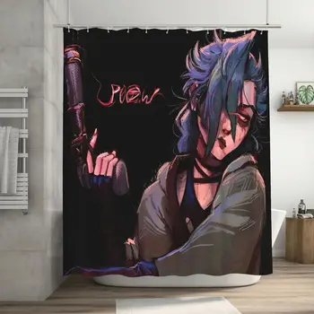 Tenda da doccia Jinx Theme Art, fibra di poliestere rimovibile con design di personaggi, ideale per gli appassionati e bagni alla moda, 1