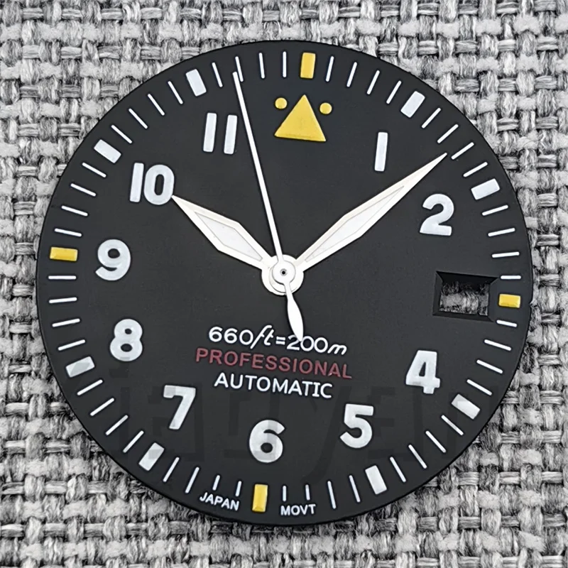 Pilot Style Black Watch Dial and Hand Sets with C3 Green Luminous - 29mm Watch Accessory