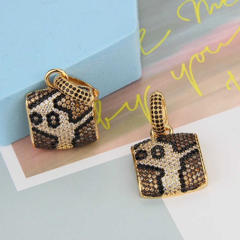 SUNSLL New Design Light Luxury Fashion Earrings Gold Color Inlaid Leopard Zircon Square Pendant Exquisite Jewelry Gift