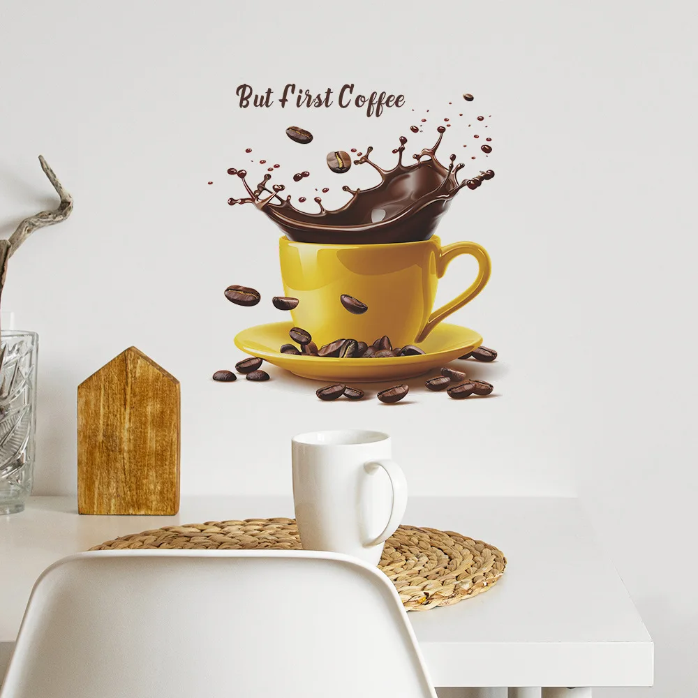Creative coffee cups wall sticker for cafe background decoration wallpaper living room home decor self-adhesive decals