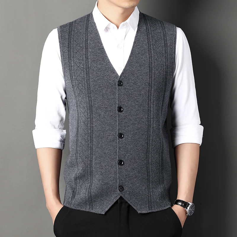 Vintage Autumn Winter Men V Neck Sweater Vest Knitted Harajuku Casual Oversized High Quality Pullover Solid School Top C156