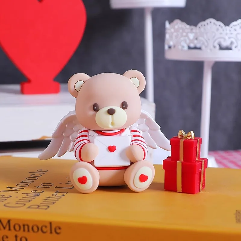 Valentine's Day Cake Topper Set - Bear, Love Sign, Heart Card & Stars For Romantic Cakes