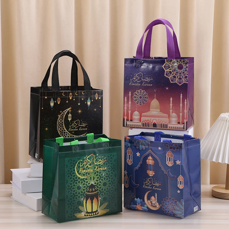 4/8pcs Ramadan Kareem Gift Bags Eid Mubarak Nonwoven Candy Cookie Packaging Bags Muslim Islamic Party Decoration Supplies 2025