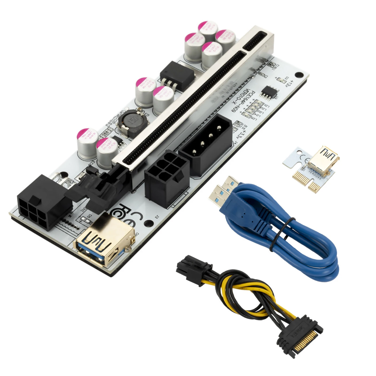 

VER010-X Pcie Riser 010 Express X16 Cabo Riser For Video Card 6Pin Power 8 Capacitance For Mining Miner