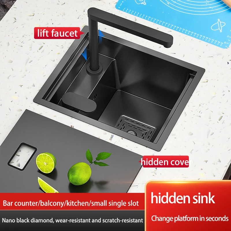 Bar Sink Single Bowl Hidden Black Kitchen Sink Stainless Steel Undermount Square Small Size Kitchen Sinks Bar or Balcony sink
