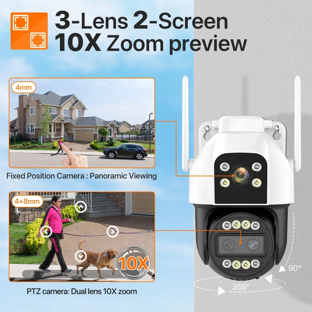 Wifi surveillance camera SIM Card 4G PTZ dome camera 4K 6MP HD 10X zoom outdoor wireless WIFI CCTV security camera two way audio P2P CamHi Pro