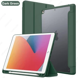 Hybrid Slim Case with Pencil Holder and Clear Transparent Back Cover (Dark Green)