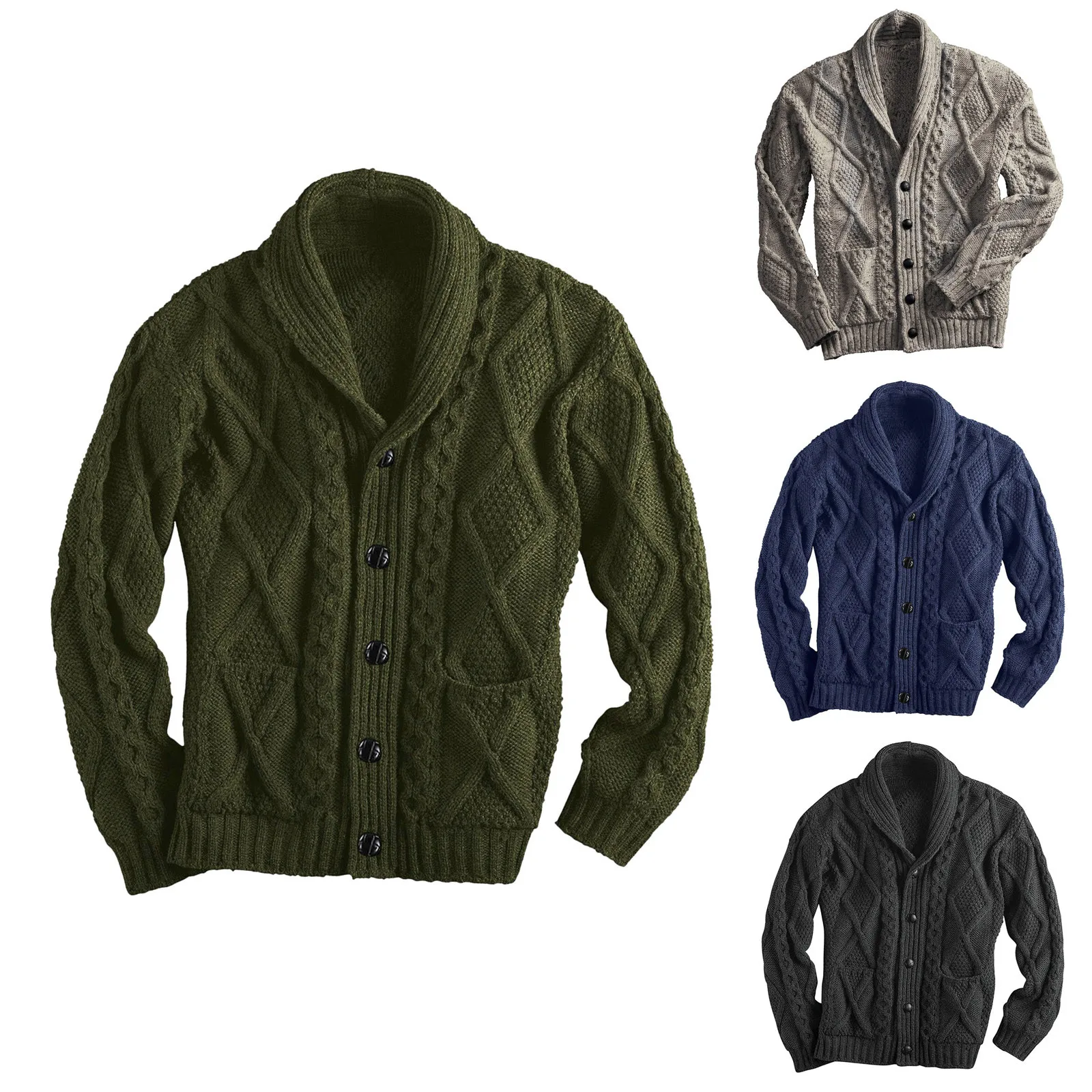 

Knitted Mens Cardigan Sweaters High Quality Button Mock Neck Sweater for Men New Winter Fashion Woolen Warm Cardigans Jackets