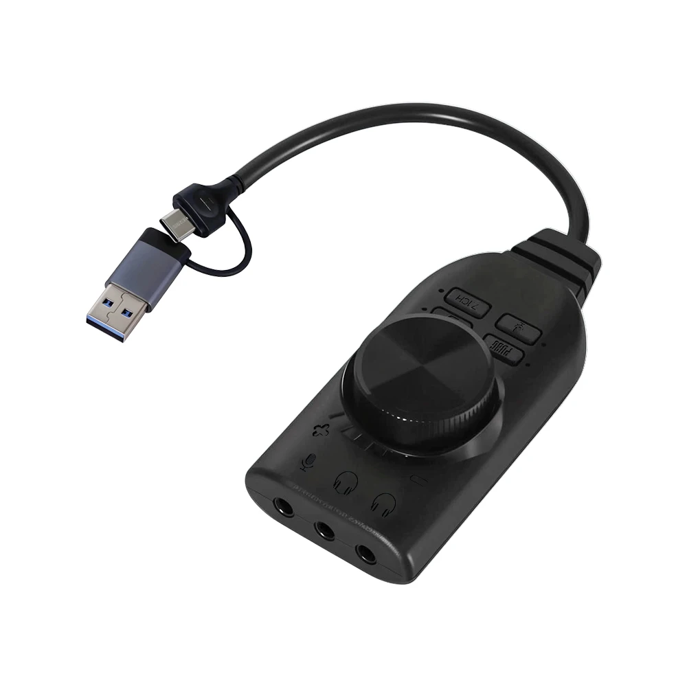 USB 7.1 외장 사운드 카드 USB - 3.5mm 오디오 어댑터 USB - 이어폰 마이크 (컴퓨터, 노트북, PS4용 사운드 카드)
