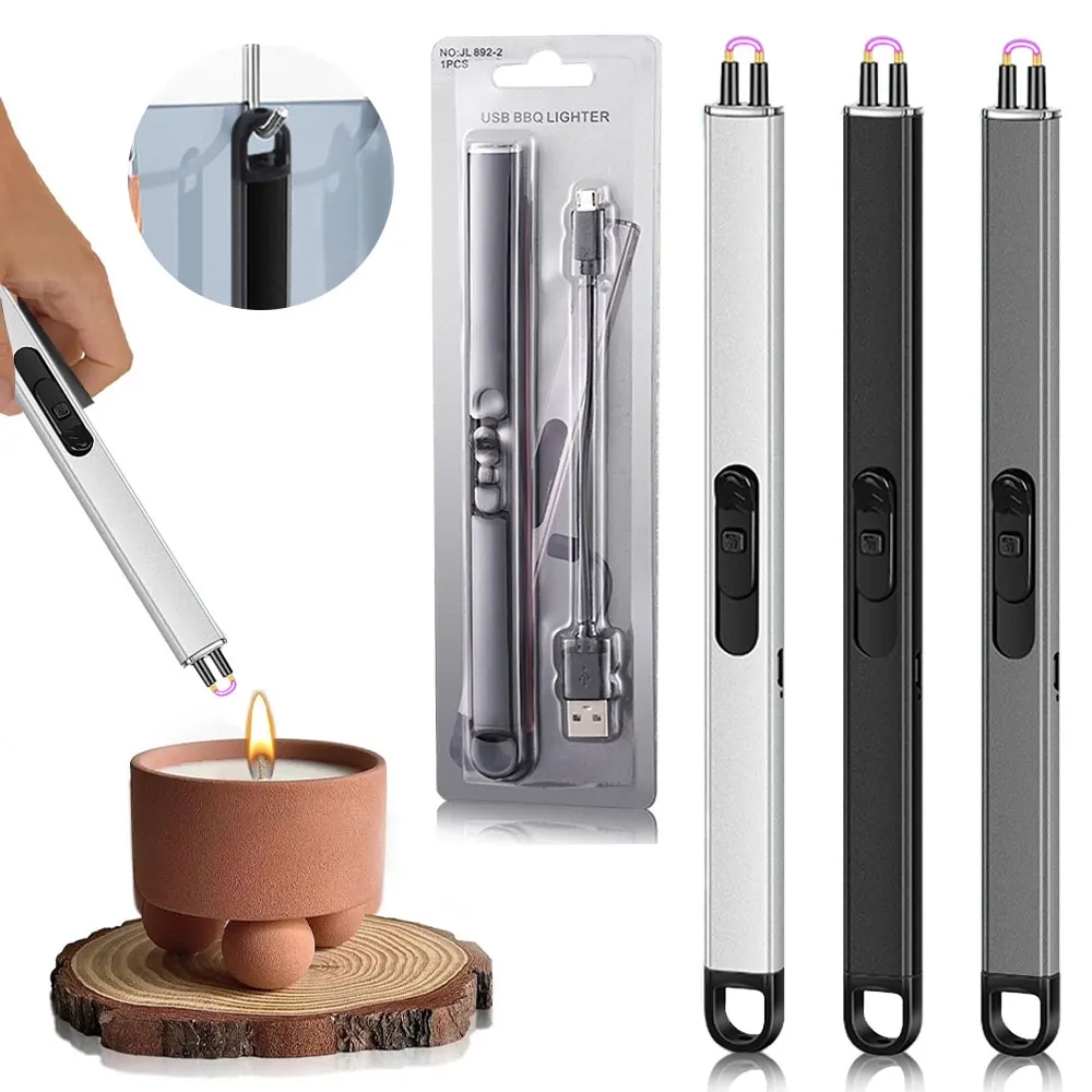 3PCS USB Electrical Lighters Windproof Arc Lighter Long Handle Safety Switch Smoking Lighter for BBQ Candle Kitchen Use BBQ Lighter Cigarette Lighter Electric Arc Igniter