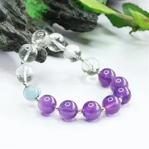 Amethyst Beads Bracelet for Women Natural Stone Rotate Montage Charm Green Ghost Jewelry10mm Sea Blue Treasure Leisure Style