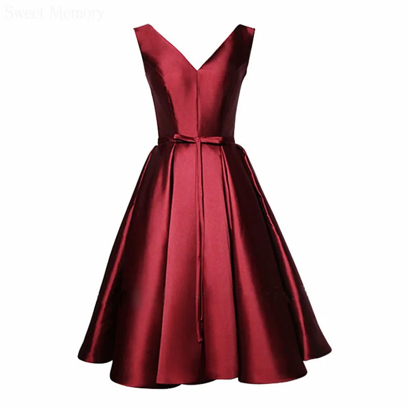 F279 Sexy V-Neck Wine Red Satin Prom Dresses Woman Lace Up Wedding Party Dress Graduation Sleevless Gown Girls Backless Robes women prom dresses