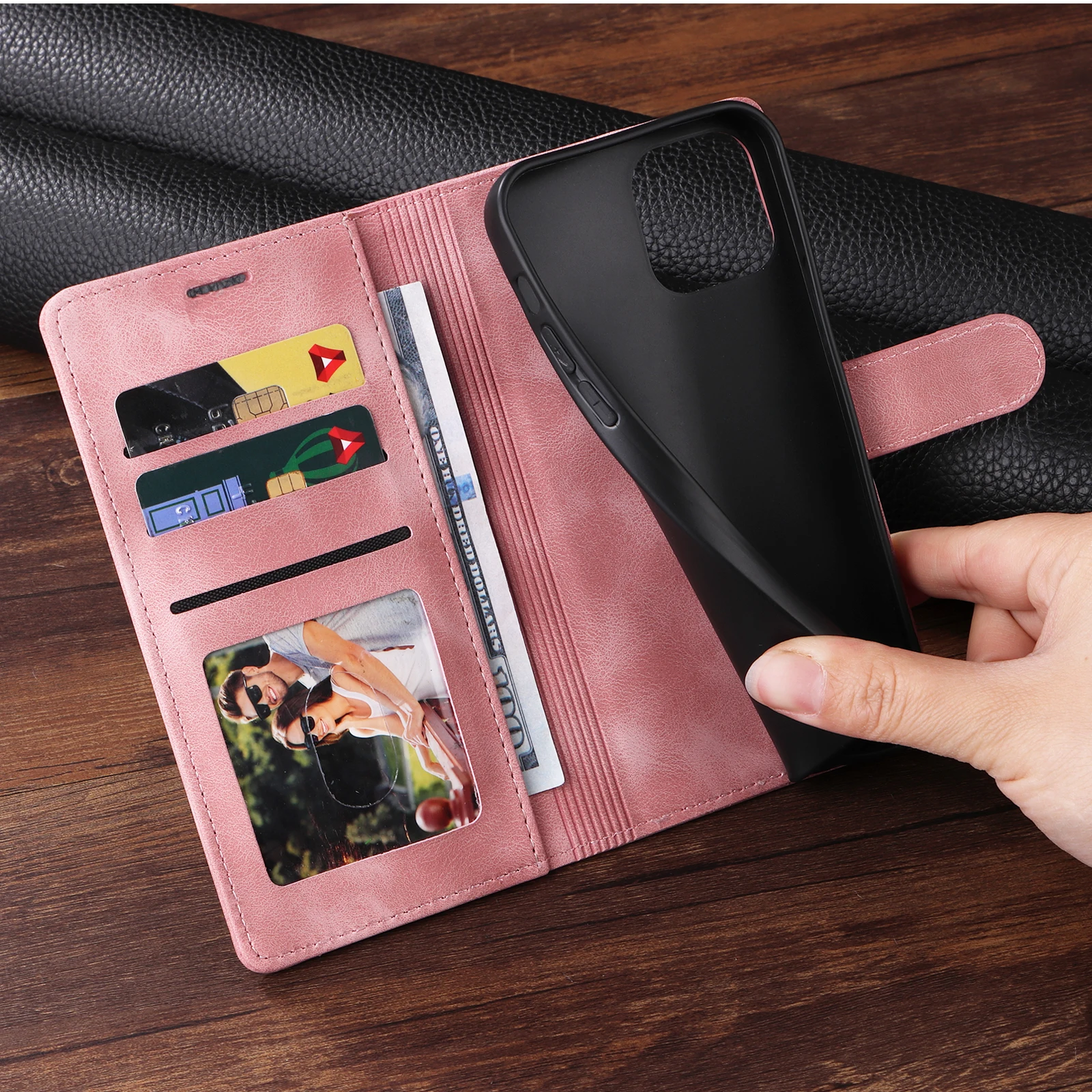 Premium Flip Leather Wallet Case with Card Slot and Stand Functionality