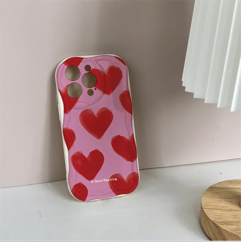 Gradient Love Heart Wavy Edge Phone Case Cover