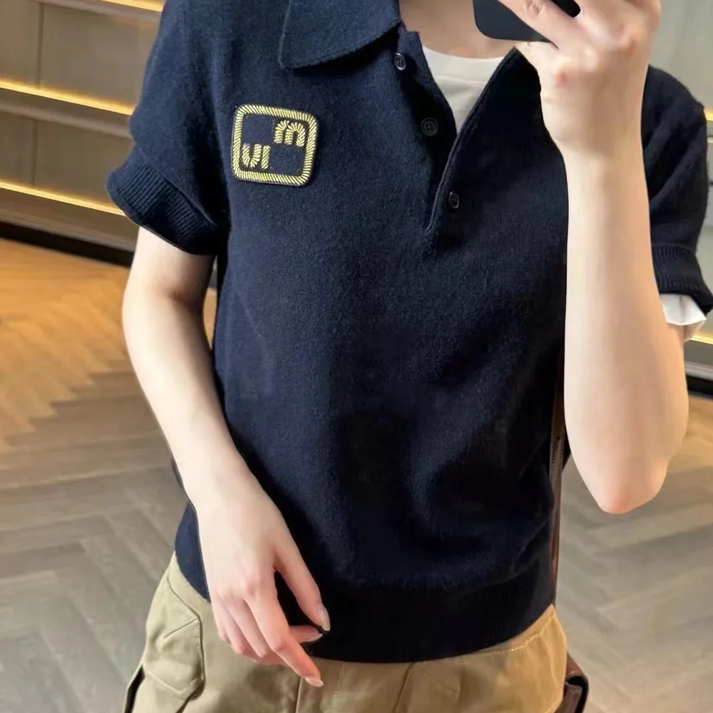 

Футболка женская однотонная с вышивкой, модная облегающая тенниска с коротким рукавом, в стиле академии, Mm24, лето