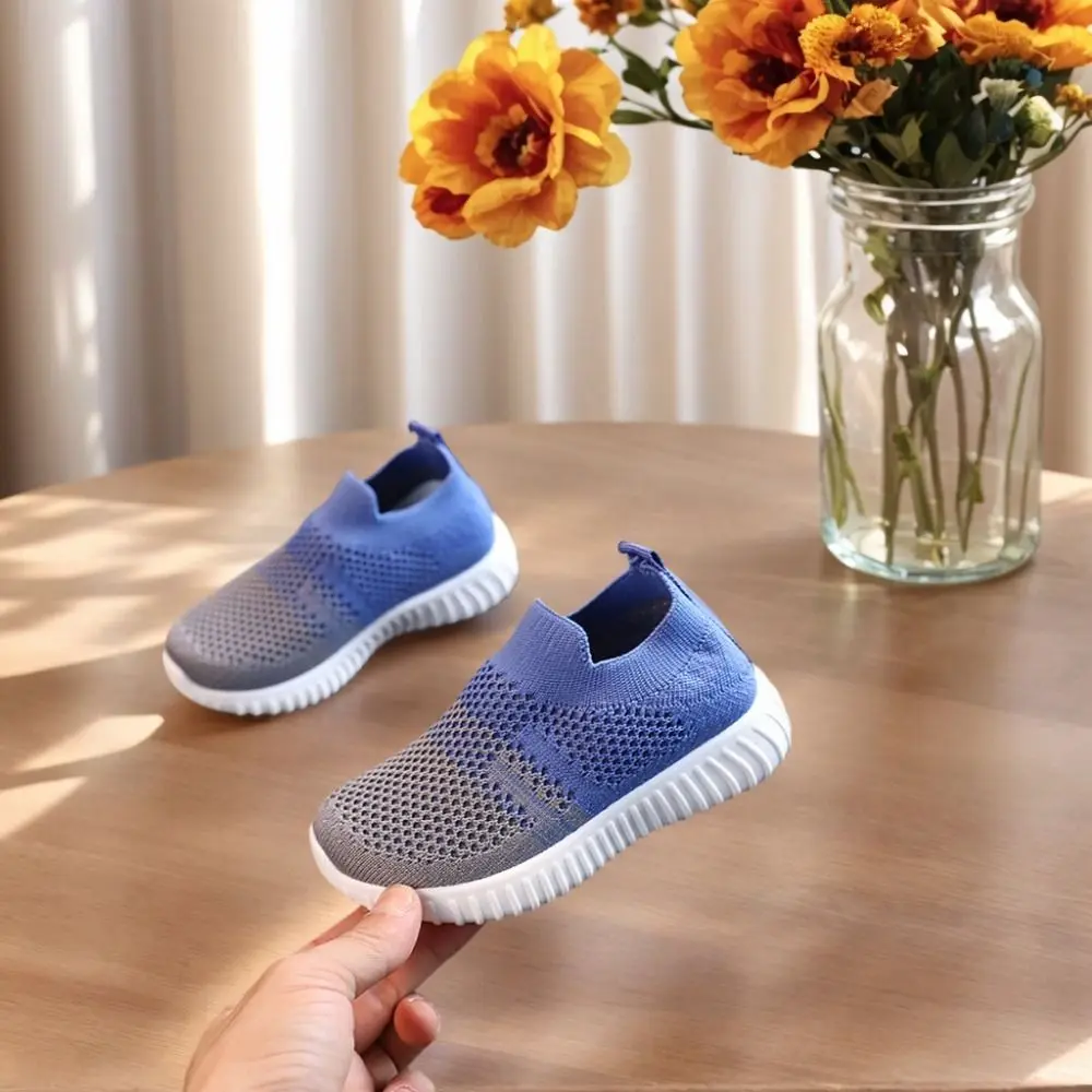 Mesh Upper Children Running Sneakers Soft Soled Lightweight Kids Shoes Slip-on Style Patchwork Design Breathable Sneakers