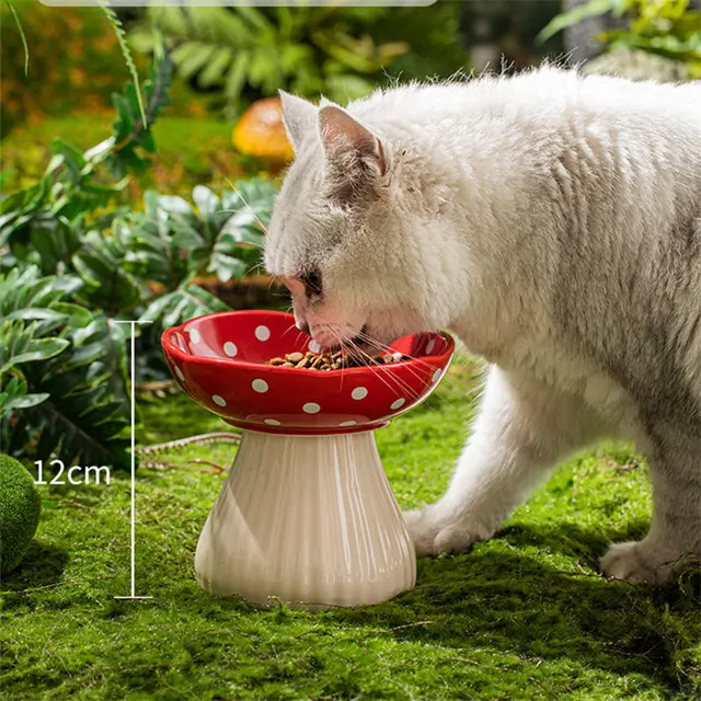 Cute Cartoon Mushroom Ceramic Pet Bowl High Foot Protection for Cervical Spine Feeder  for Puppy Dog Small Cat Pet Accessories 3