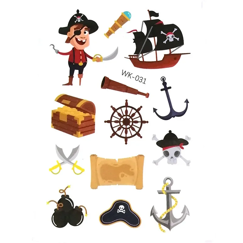 Cartoon Pirate Temporary Tattoo Fake Tattoos Body Art Sticker Kids Children Party Decor 10pcs/lot