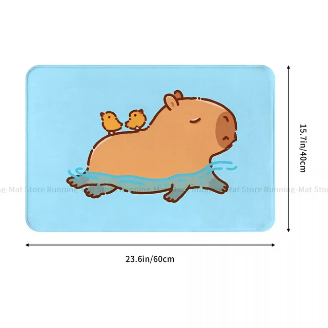 Nem Csúszás Nélküli Ajtófedélzet Fürdőszőnyeg Capybara Úszás Két Madár Erkélyszőnyeggel Üdvözlő Szőnyeg Beltéri Dekoratív - Image 2