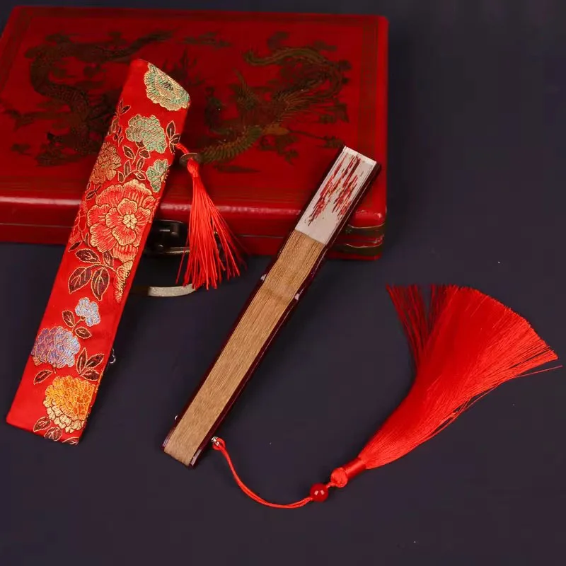 Japanese ChineseStyle Silk Folding Fan Handmade Cherry Blossom Floral Embroidery Portable Hand Fan for Women，Traditional Orienta