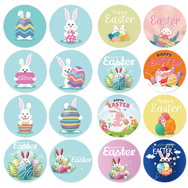 Rollo de pegatinas redondas para decoración de conejos de Pascua, accesorios de álbum de recortes útiles interesantes, planificador feliz, 50-500 piezas, 1 pulgada