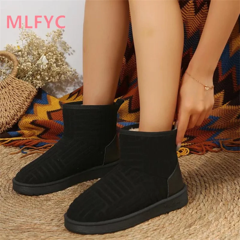 Female European and American Winter New Thick Sole Plush Thickened Snow Cotton Shoes Female Warm Short Boots Cotton Boots Mujer