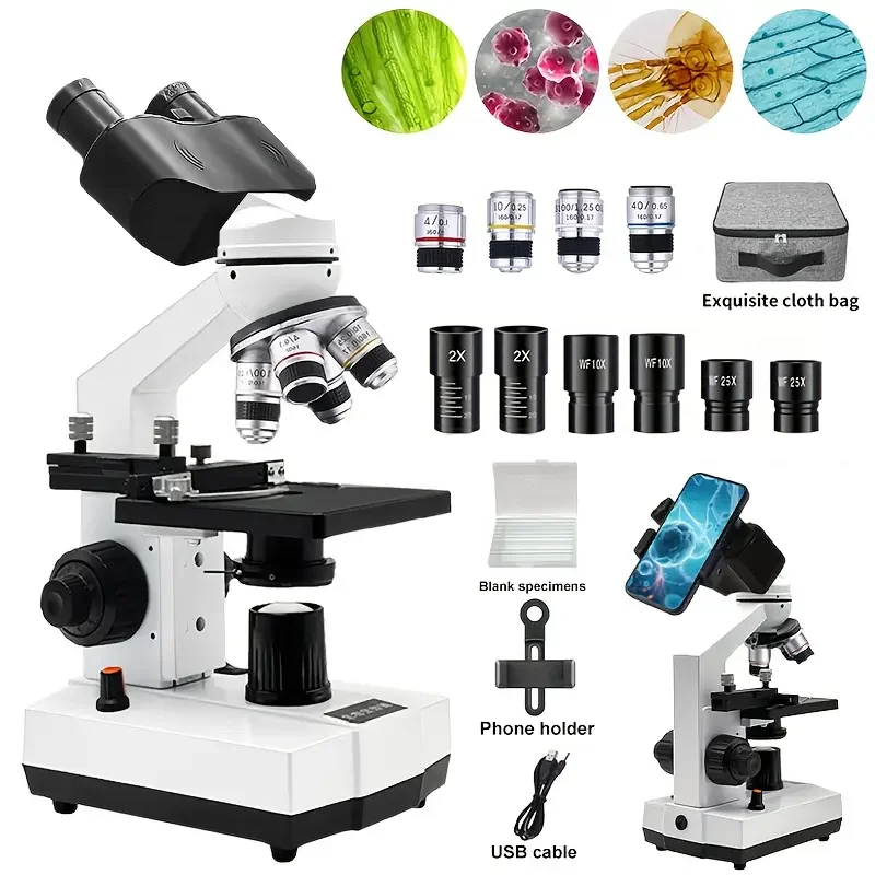 Adults Binocular Microscope 40X‑5000X HD Inspection Laboratory Optical Microscope Tool Set For Schools&Home&Scientific research