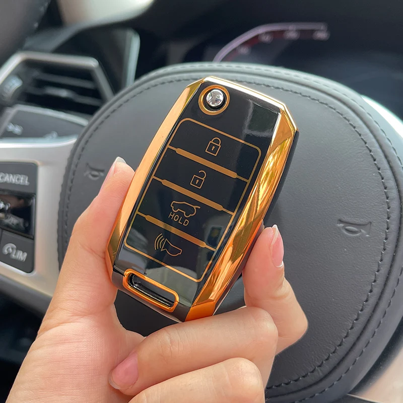 2-Pack Silicone Key Fob Cover For Hyundai & Kia 4-Button Remotes - Carbon Fiber Look, Glow Buttons