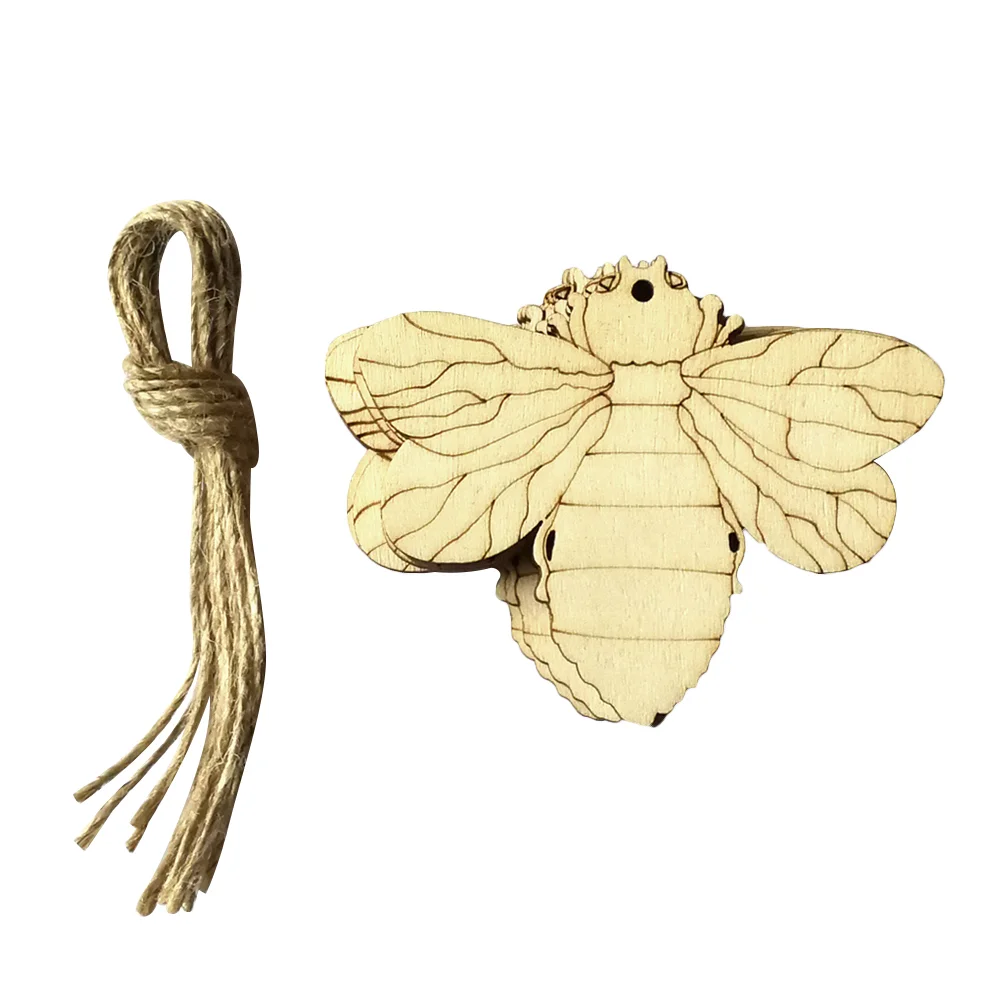 

10 PCS Gift Labels Hanging Decorations Bee Ornaments Wood Carving Slices Bamboo