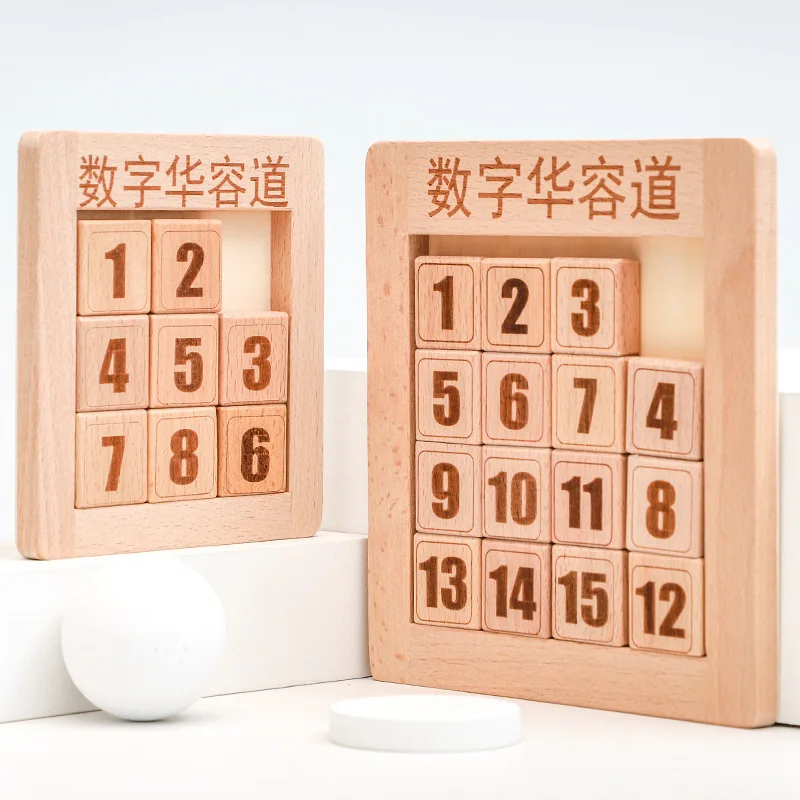 Wooden Digital Huarong Road Sliding Puzzle Children Logical Mathematics Training Educational Toys Kids Jigsaw Brain Game wooden abacus toy math wooden toy numbers educational game perfect toddler toys logical thinking toys enlightenment training aid