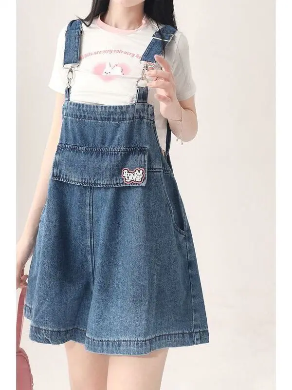 Slimming Rabbit Ear Denim Overalls Women's Summer Thin Large Size Onesie Faionable orts Sister in plus Size Clothing