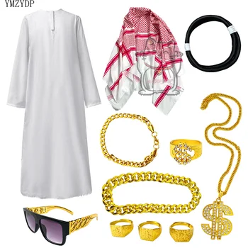 Nuovo costume da emirati arabi Pastore Ricco principe arabo Gioco di ruolo per adulti Fantasia Costume di carnevale di Halloween Vendita calda