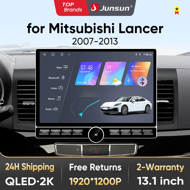 Radio para coche Junsun de 13,1 pulgadas QLED inalámbrico CarPlay Android para Mitsubishi Lancer 2007-2013, sistemas inteligentes DSP SWC RDS GPS FM 1