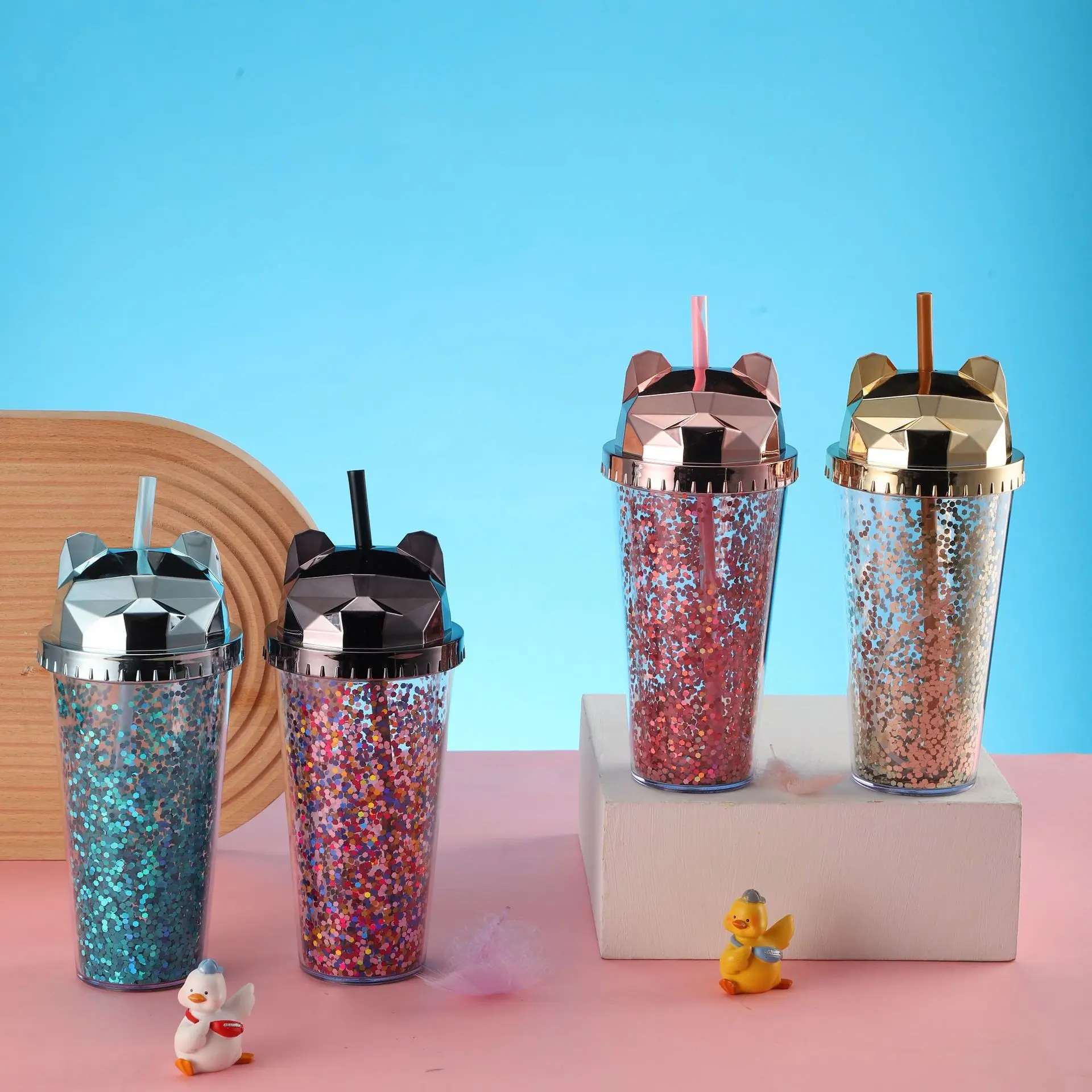 14ozGlitterWaterBottleDoubleLayerTumblerWithStrawWaterBottles