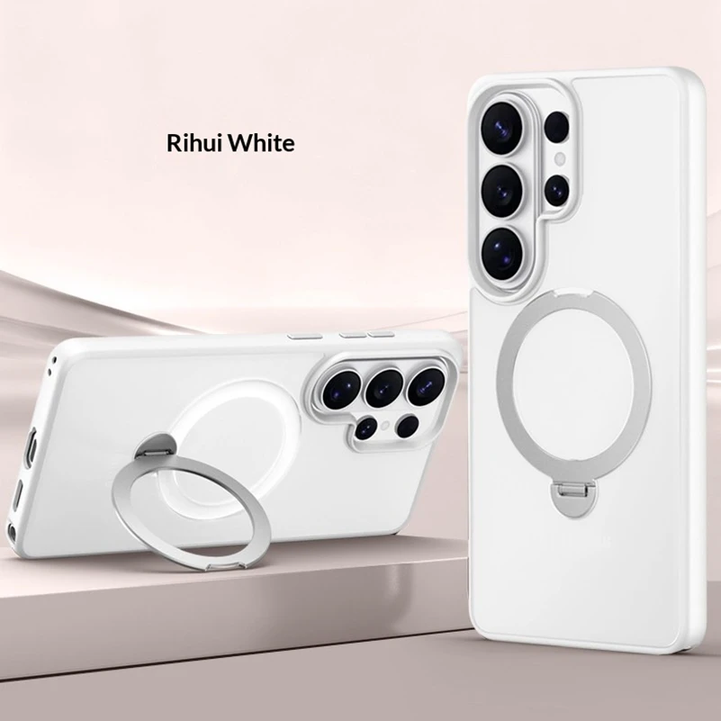 Magnetic Matte Phone Case with Metal Ring Stand Holder and Contrast Color Frosted Cover
