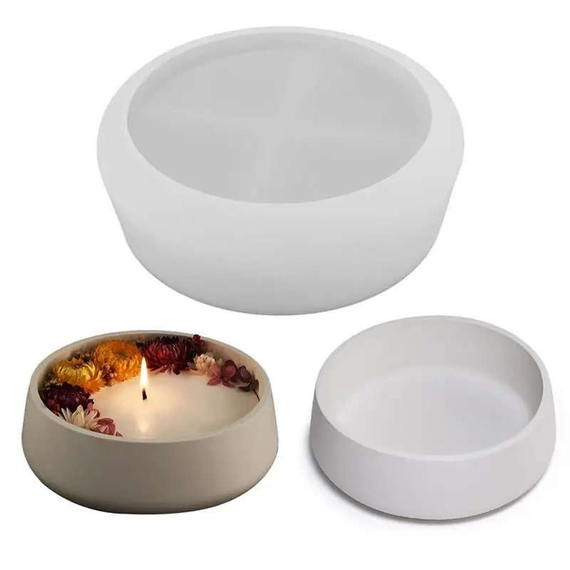 Big Round Candle Jar Silicone Molds Cement Flower Pot Mold DIY Concrete Storage Bowl Handmade Resin Candle Tray Mould Home Decor