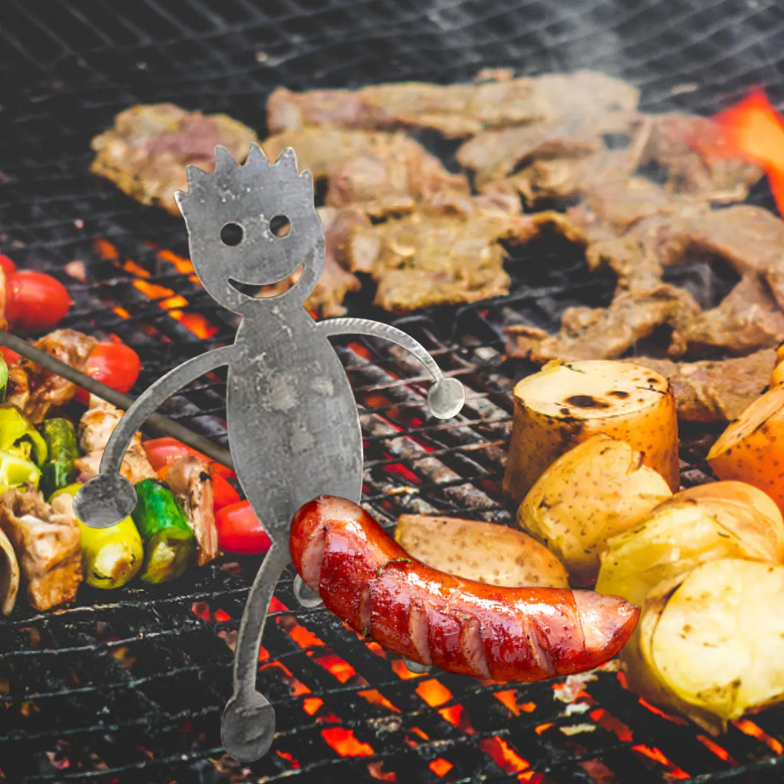 Portable Hotdog Boy Girl Roaster Cooker Funny Hot Dog Roaster Rack BBQ Sausage Stainless Steel Metal Tool Grilled Bonfire Skewer