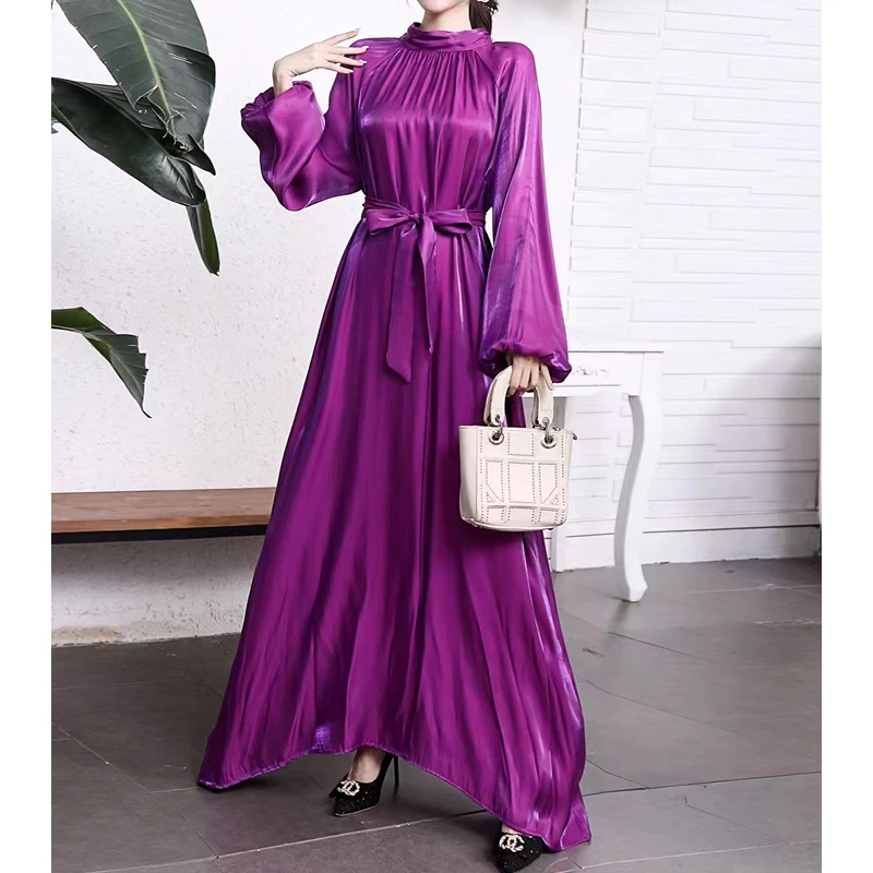 

YZZ платье для мусульманской женщины Ближний Восток Дубай абайя рукав-фонарик яркий шелк турецкие платья 2022 роскошное вечернее платье